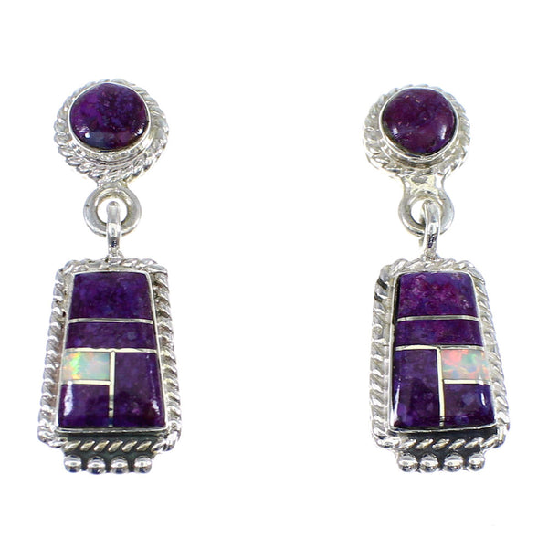 Magenta Turquoise And Opal Sterling Silver Post Dangle Earrings YX53508